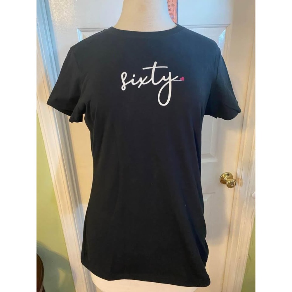 Sixty /60th Birthday sz M T-Shirt Womens Medium Black Short Sleeve Tee - Picture 1 of 2